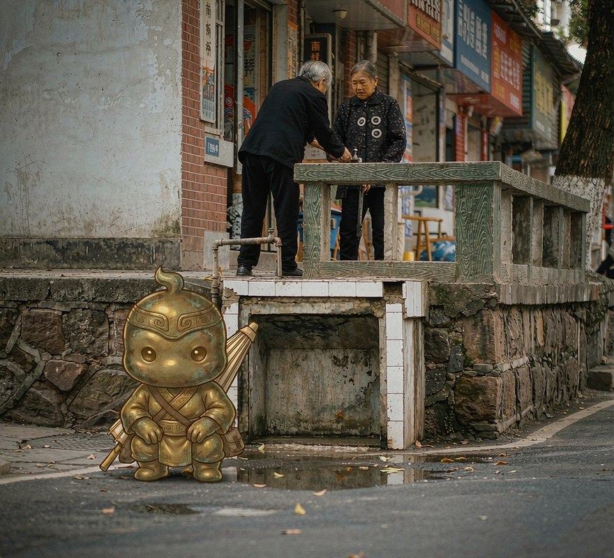 青铜小人 × 实景 打卡效果图